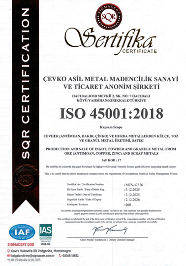 Çevko Asil Metal ISO 45001